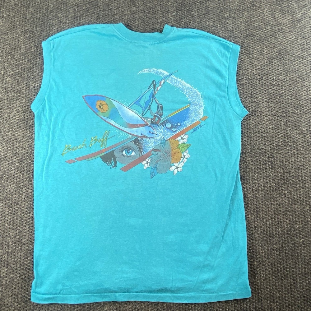 True Vintage Stedman Sport‎ T Beach Buff Surf Muscle Tee Made in USA Single